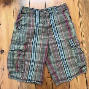 DeCoded Green Red Cotton Madras Plaid Cargo Mens Pocket Shorts 30 30" x 12"